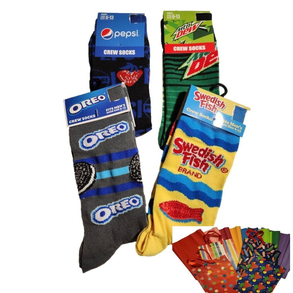 Retro Snack Oreo Pepsi Mountain Dew Swedish Fish4 pr Crew Socks Men Sz 6-12 NWT#